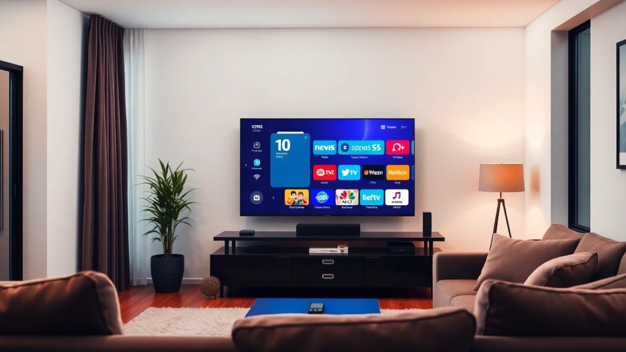 Watch quality content on IPTV Suisse through a stylish living room television setup.