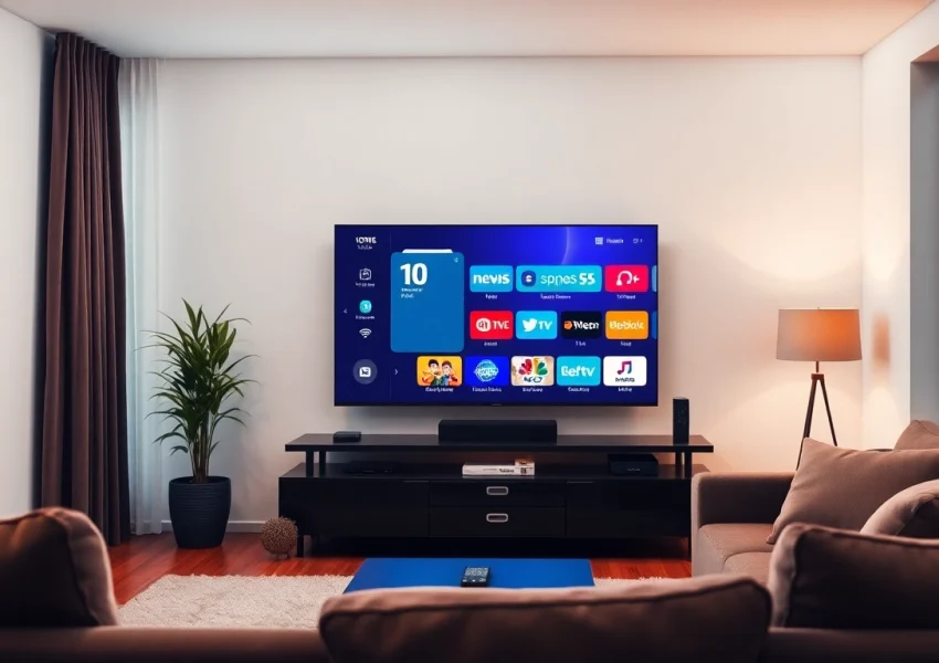 Watch quality content on IPTV Suisse through a stylish living room television setup.