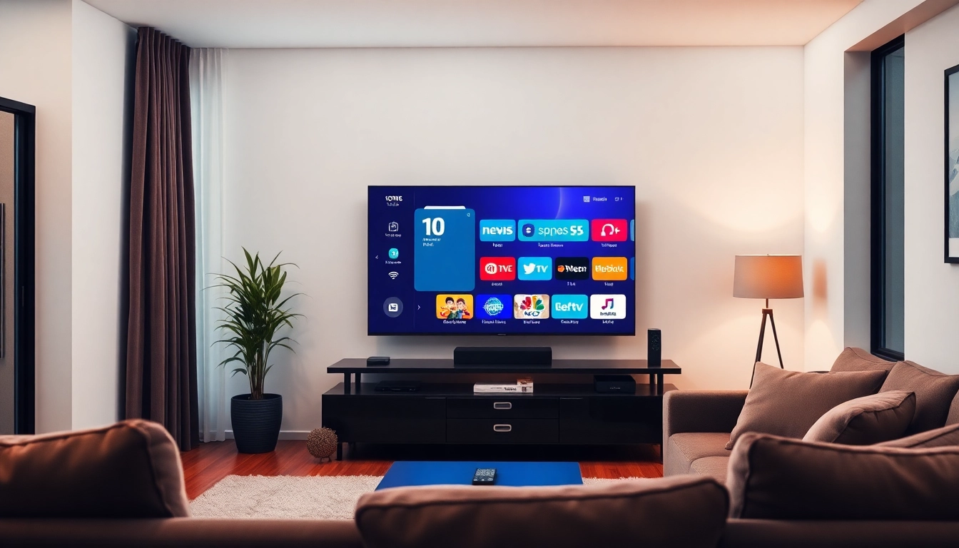 Watch quality content on IPTV Suisse through a stylish living room television setup.