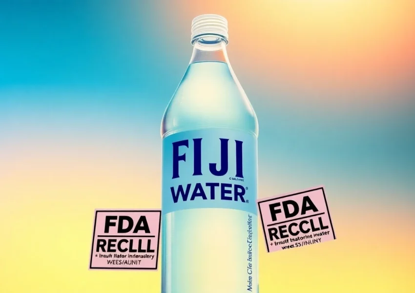 Display a bottle of Fiji Water highlighting the FDA recalls for safety concerns related to contamination.