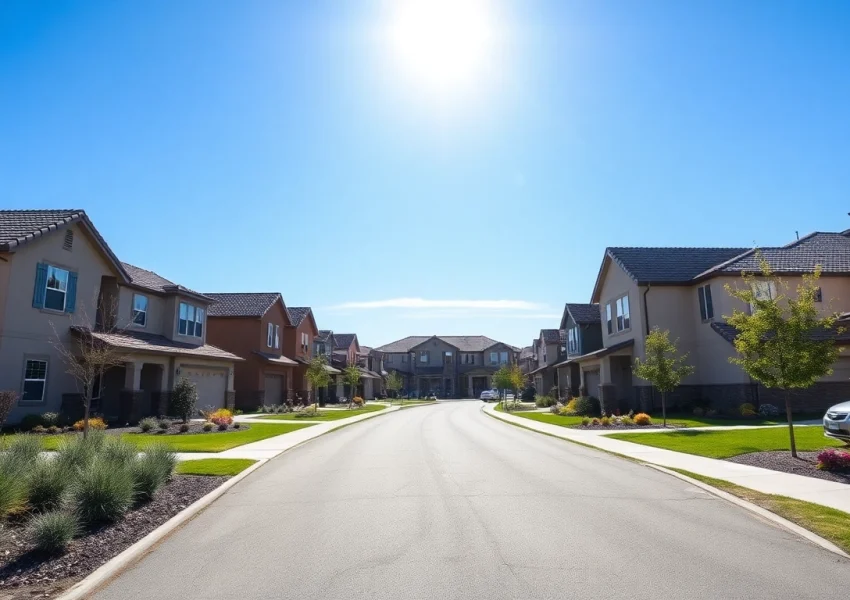 New Home Construction near me featuring modern homes in a sunny neighborhood.