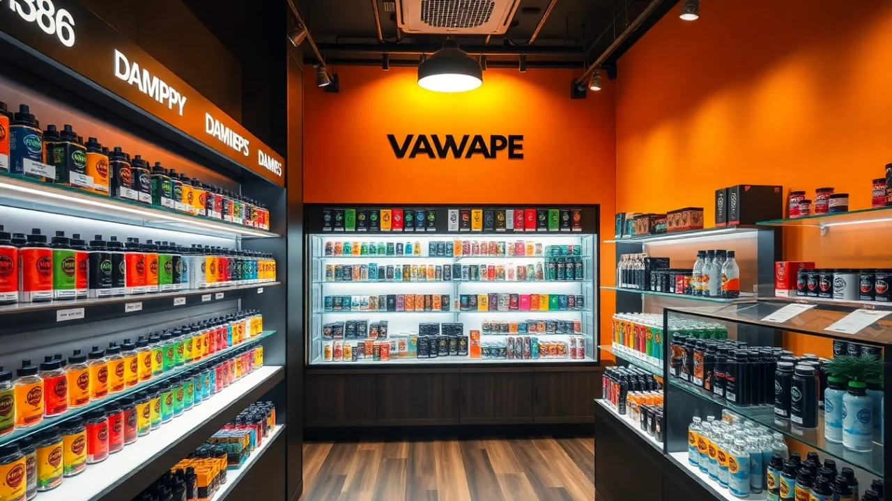 Check out the Dummy vapes price displayed prominently among vibrant vape products in an inviting shop setting.