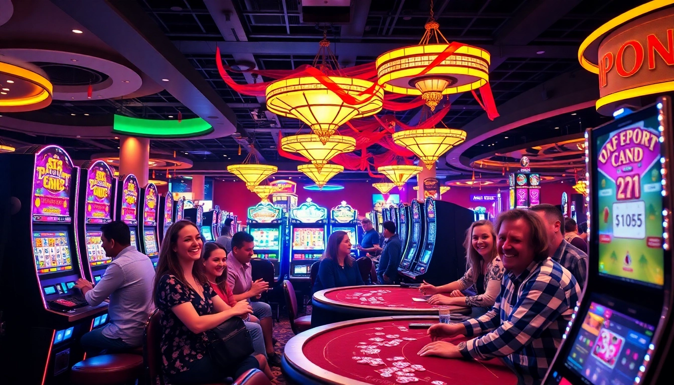 Players experiencing the thrill of the best casino game with bright slot machines and lively atmosphere.