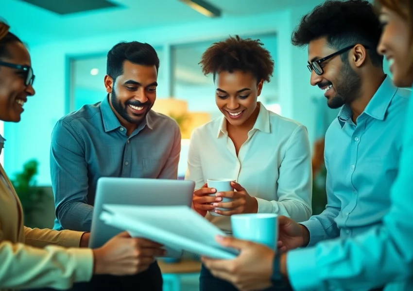 Illustration of mortgage brokers discussing the mortgage process for brokers with documents in a collaborative setting.