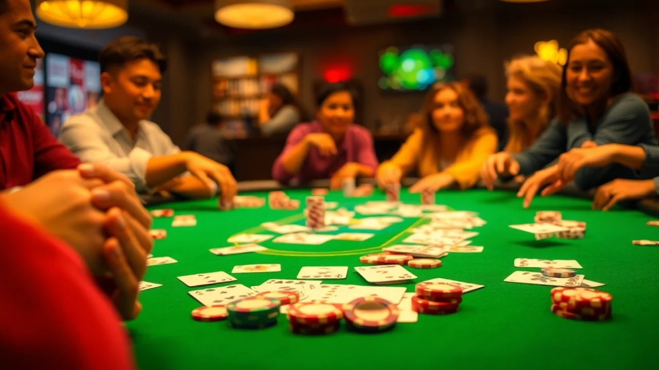 Engage in a thrilling rummy wealth game, featuring vibrant cards and excited players around a colorful game table.