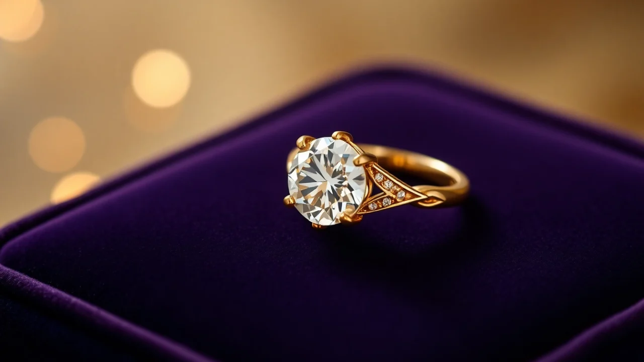 Showcase a magnificent 3 Carat Engagement Ring featuring intricate details against a velvet backdrop, highlighting its brilliance.