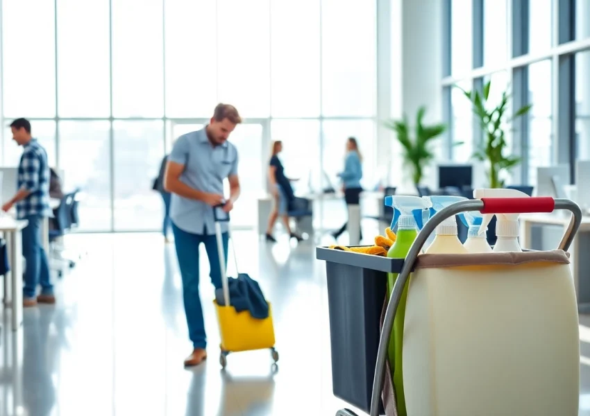 Jacksonville commercial cleaning professional ensuring a spotless office space with attention to detail.