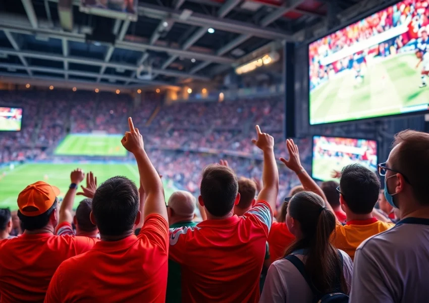 Experience thrilling เว็บดูบอล action with sports fans cheering for their teams in a lively atmosphere.