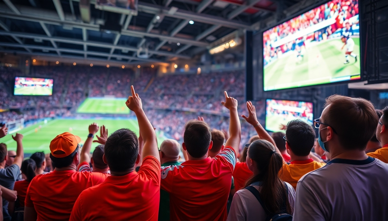 Experience thrilling เว็บดูบอล action with sports fans cheering for their teams in a lively atmosphere.