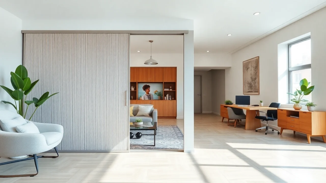 Enhance your space with a sliding partition wall that seamlessly divides areas while adding a modern touch.