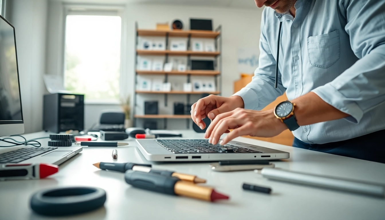 Riparazione pc torino con tecnico esperto al lavoro su un laptop