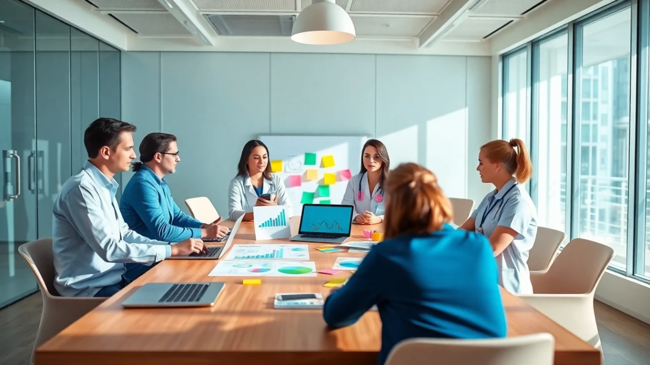 Marketing für pflegedienste mit Experten, die Strategien in einem modernen Büro entwickeln.