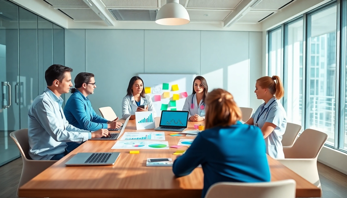 Marketing für pflegedienste mit Experten, die Strategien in einem modernen Büro entwickeln.