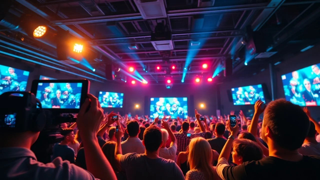 Captivating scene of a Live Stream Audience, engrossed in interactive digital content during a vibrant streaming event.