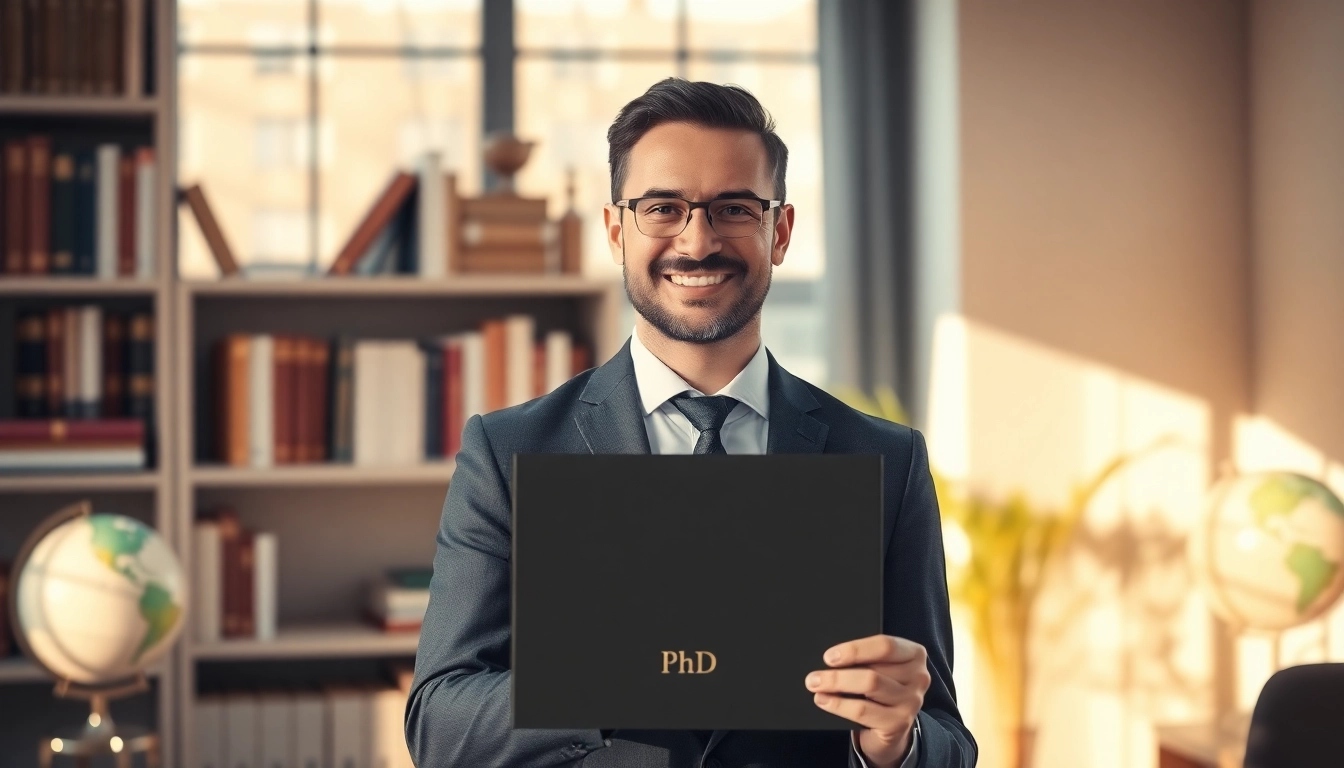 Celebrate your success where to buy phd degree with a proud graduate holding their diploma.