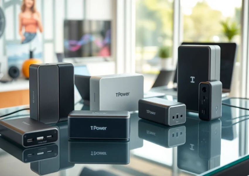 Showcase of TPower power supplies in a modern tech environment with sleek design.