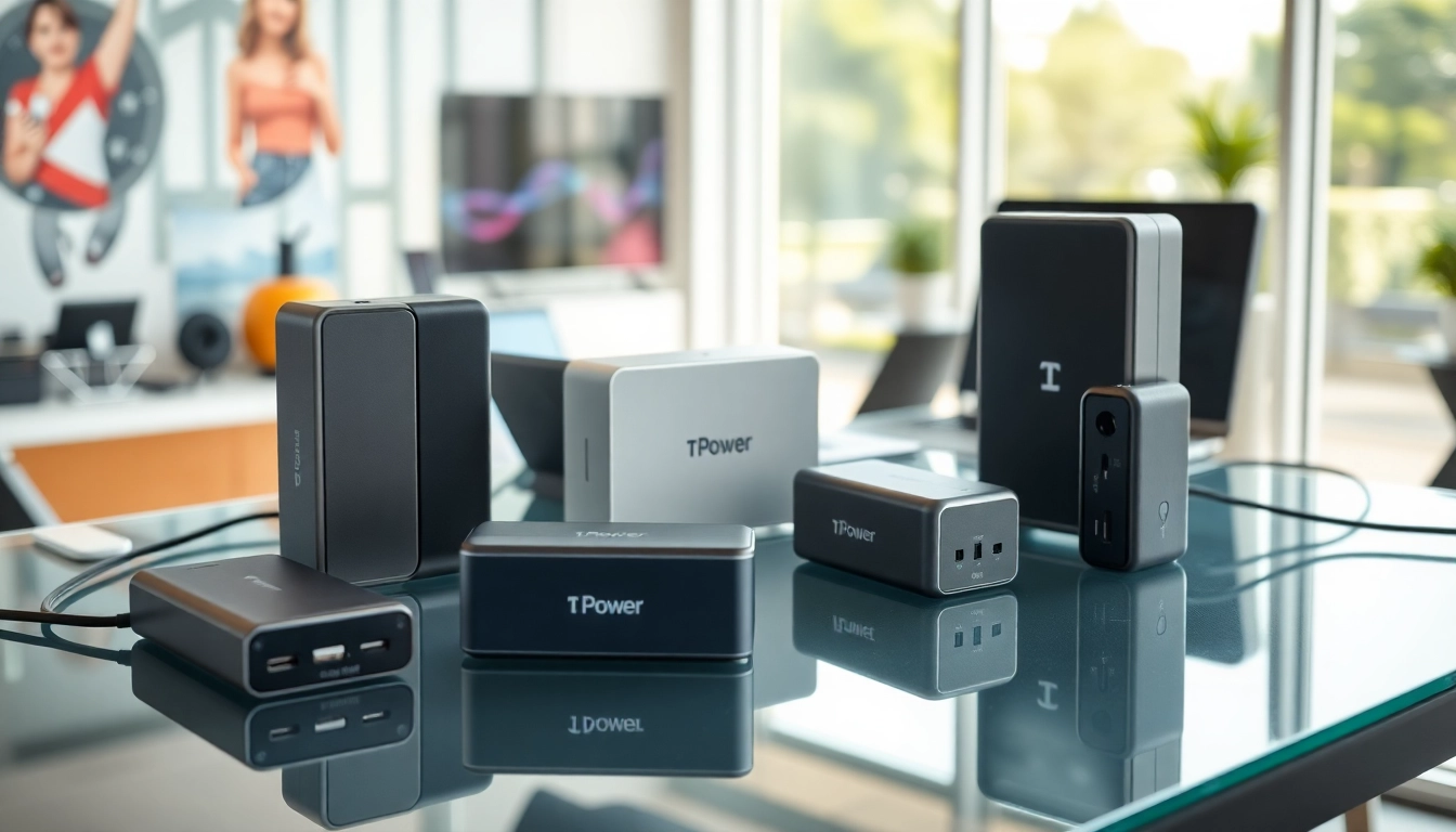 Showcase of TPower power supplies in a modern tech environment with sleek design.