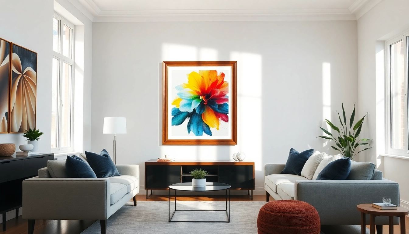 Showcase of a 20x30 frame with art in an inviting living room environment.
