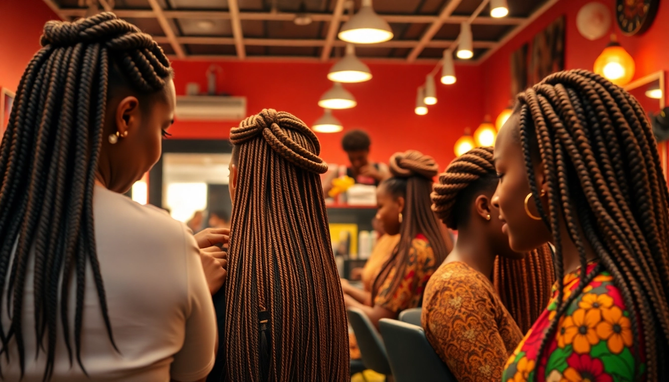 Best african braiding salon in near me providing a warm atmosphere with stylists braiding hair.