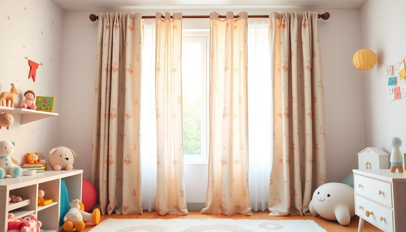 Brightly colored kids room curtains bringing joy and light into a cozy children's space.
