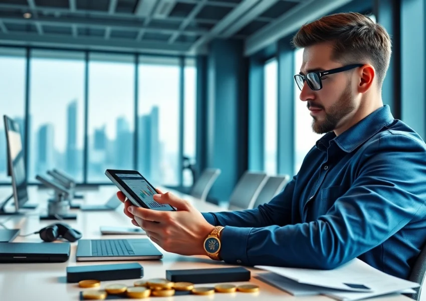Analyze the best coins on coinbase with a professional cryptocurrency expert in a modern office.