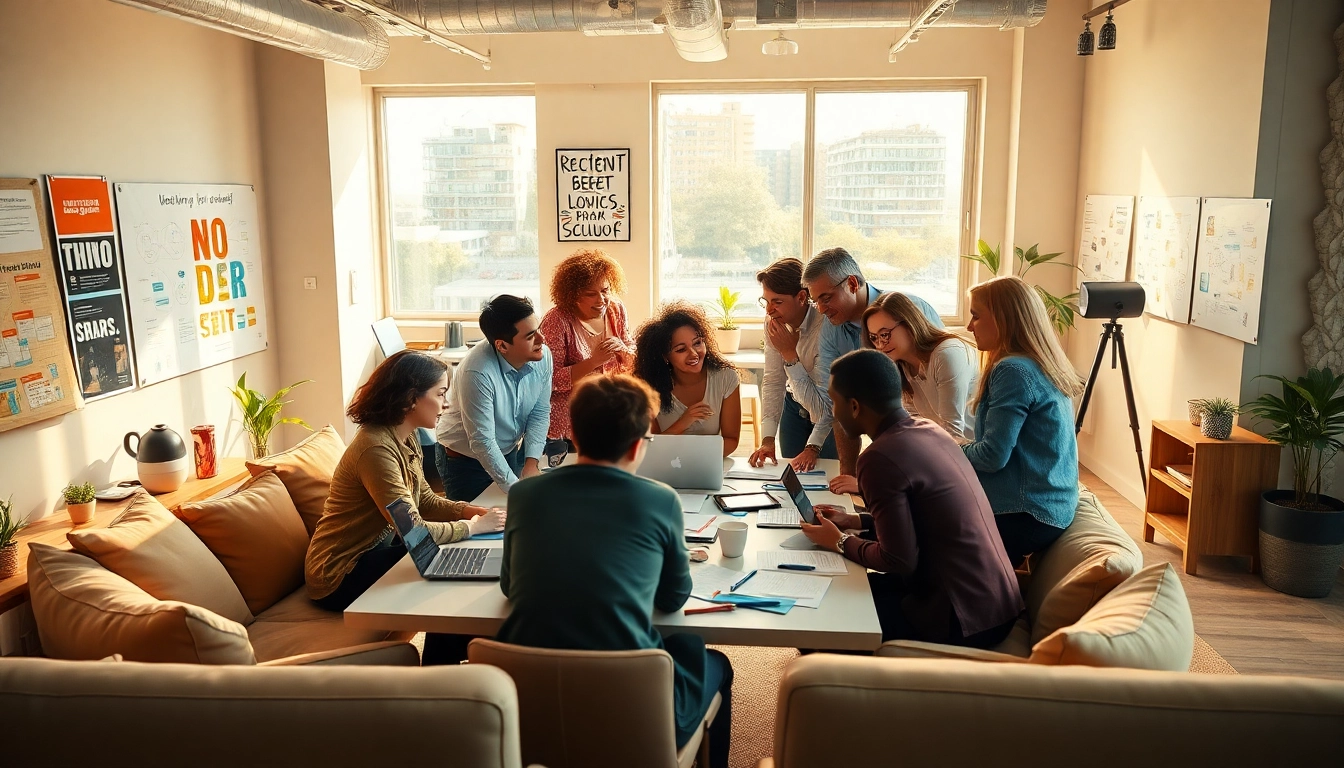Dynamic team collaboration at a Content Agency, brainstorming over creative strategies and materials.