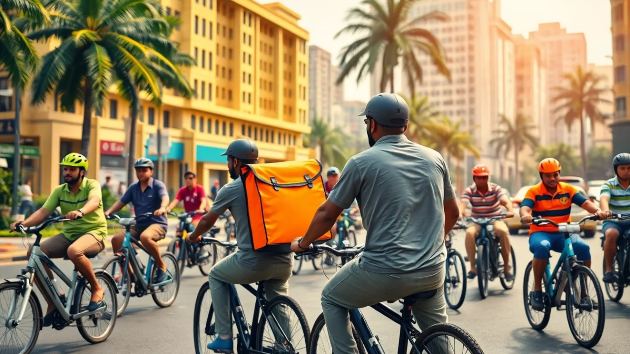 Riders delivering orders in Lagos using popular delivery apps in Lagos, showcasing urban energy and vibrancy.