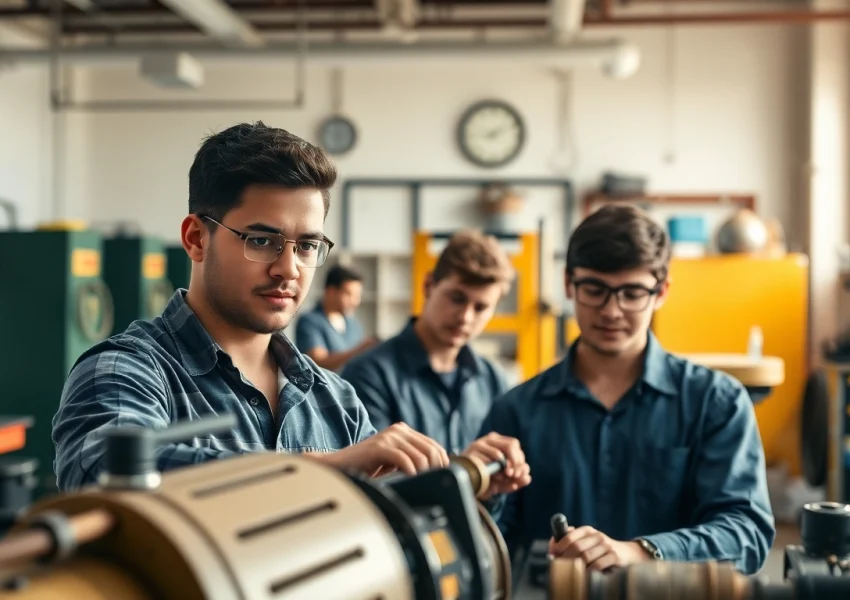 Engaged students at a trade school in Knoxville, TN demonstrating hands-on skills training.