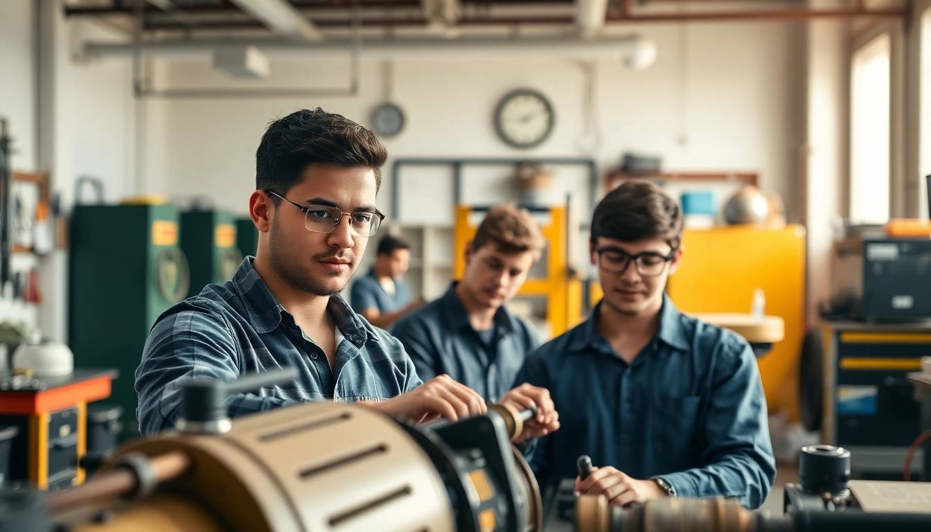 Engaged students at a trade school in Knoxville, TN demonstrating hands-on skills training.