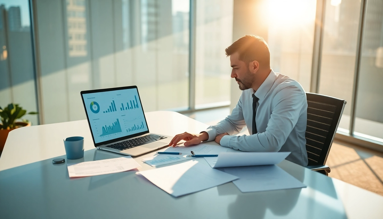 Analyze receivables with Axolt at a modern workspace featuring documents and charts.