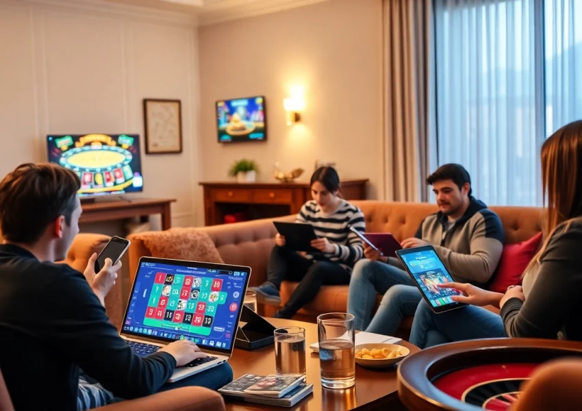 Players engaging in thrilling internet casinos from the comfort of their home.
