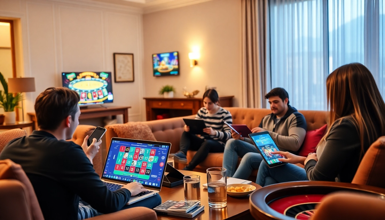 Players engaging in thrilling internet casinos from the comfort of their home.