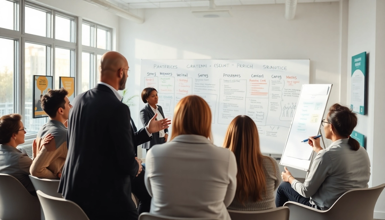 Engaging business coaching service session fostering collaboration among clients.