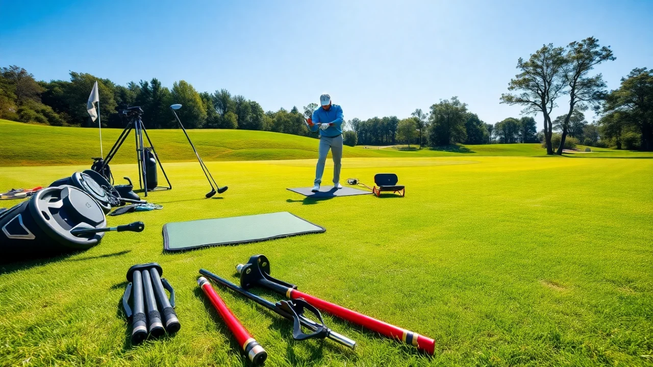 Enhance your skills with golf training aids in a professional outdoor facility setting.