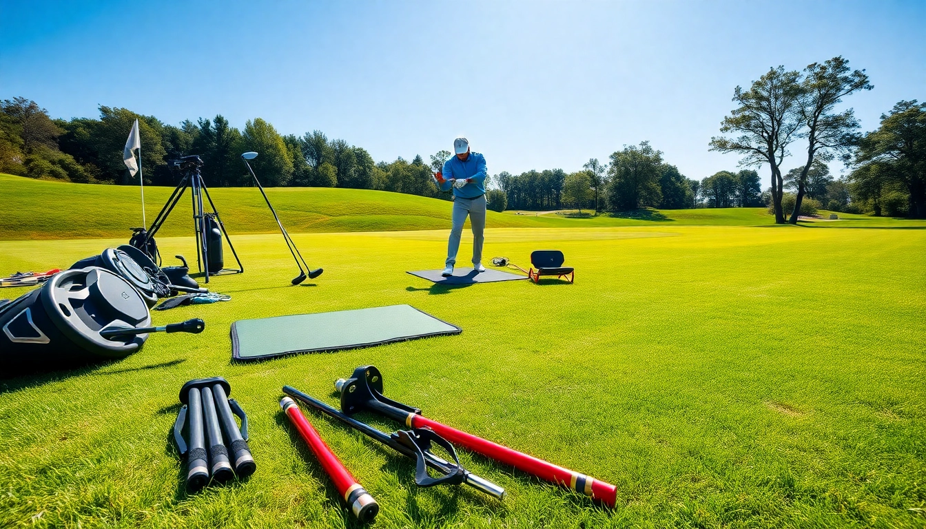 Enhance your skills with golf training aids in a professional outdoor facility setting.