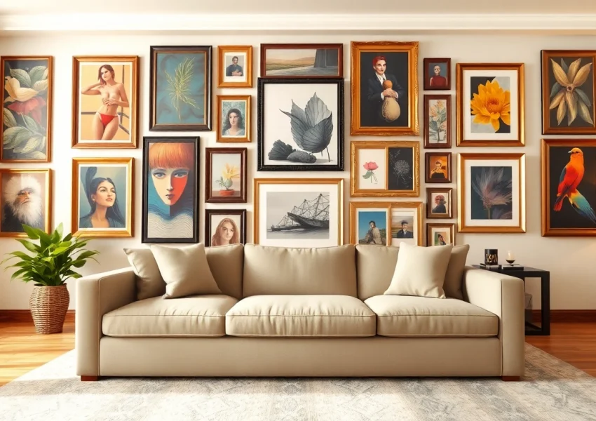 Showcasing large frames on a stylish gallery wall in a cozy living room setting.