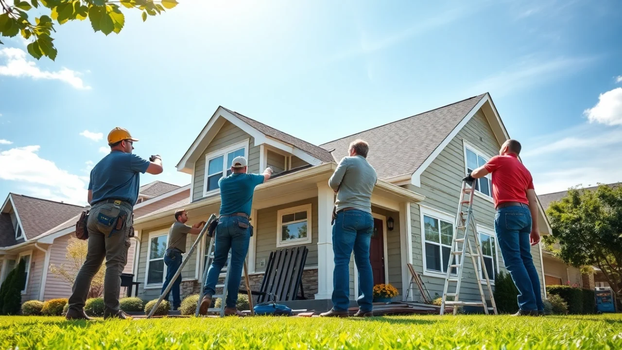 Offering expert exterior project services with professionals enhancing a home's curb appeal during installation.