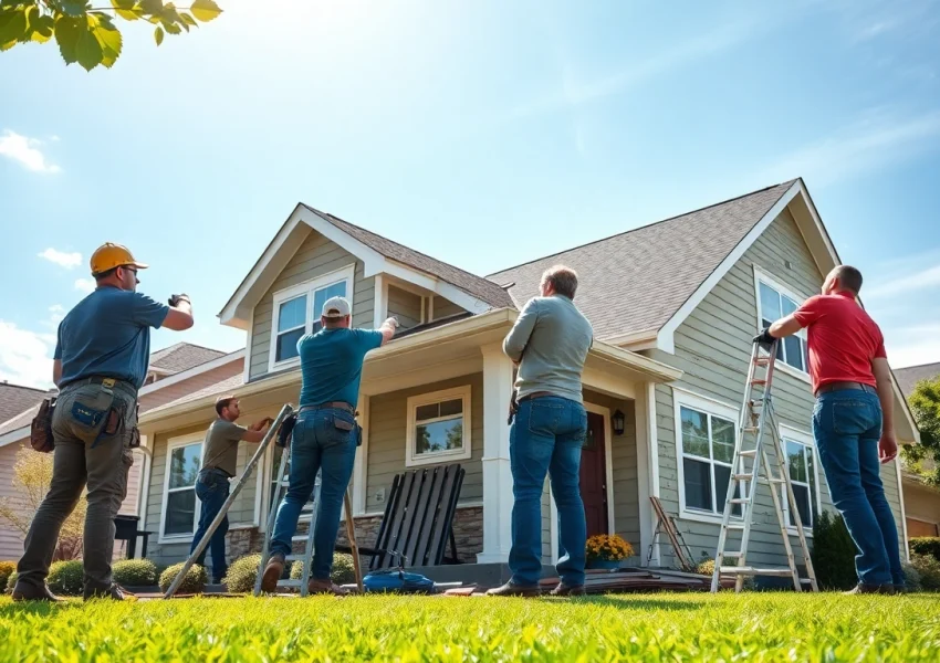 Offering expert exterior project services with professionals enhancing a home's curb appeal during installation.
