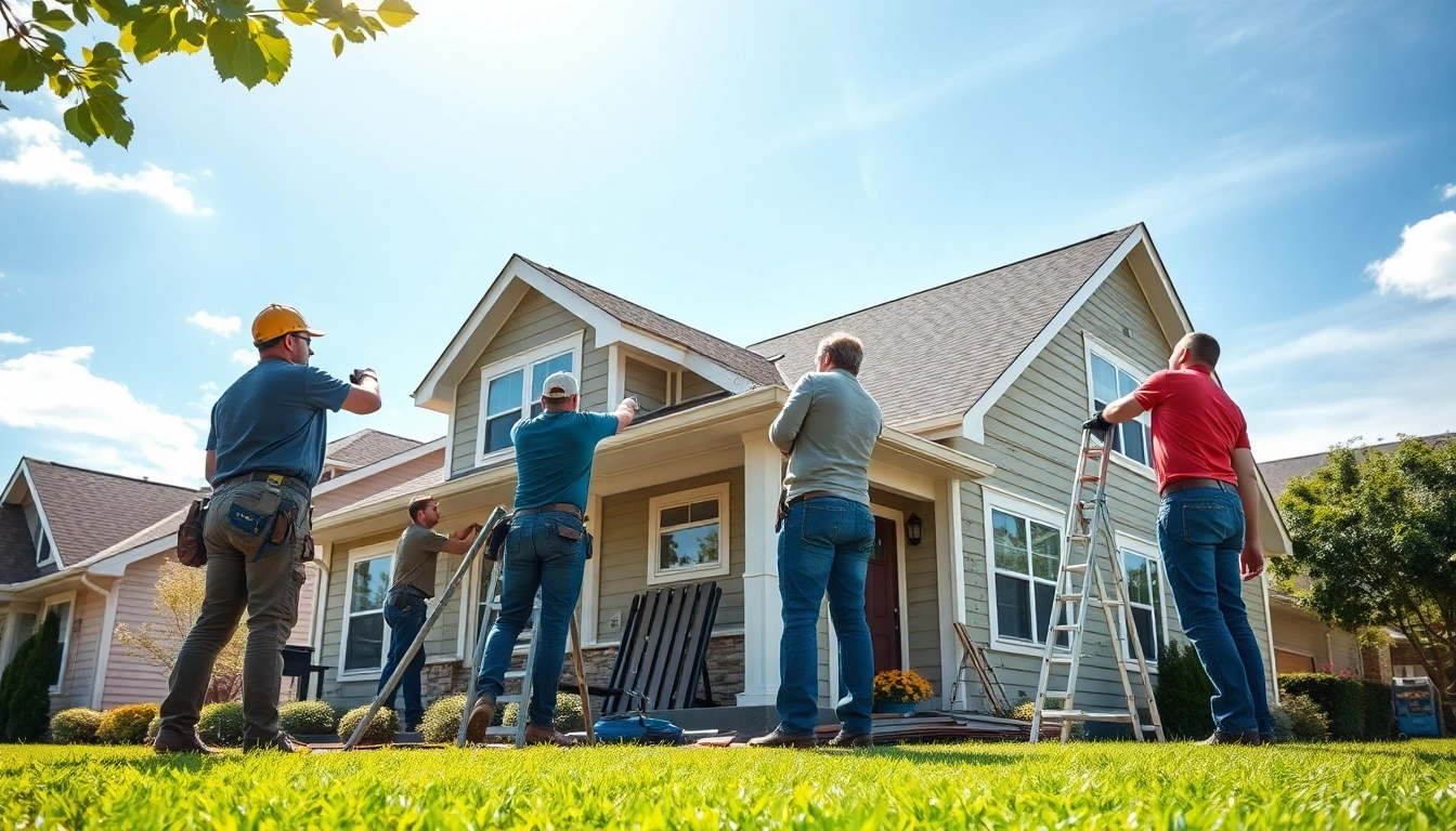 Offering expert exterior project services with professionals enhancing a home's curb appeal during installation.
