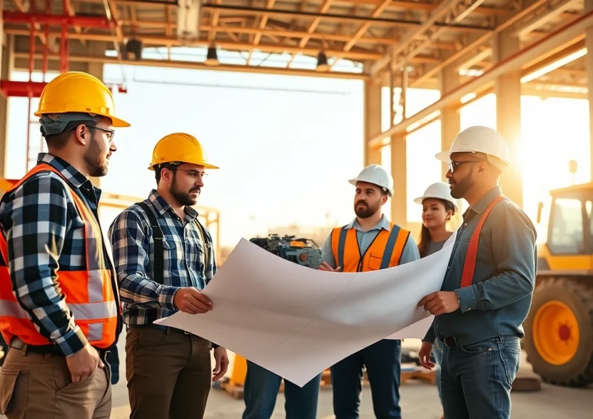 Team of Southern California contractors collaborating on a construction project, showcasing diverse talents.