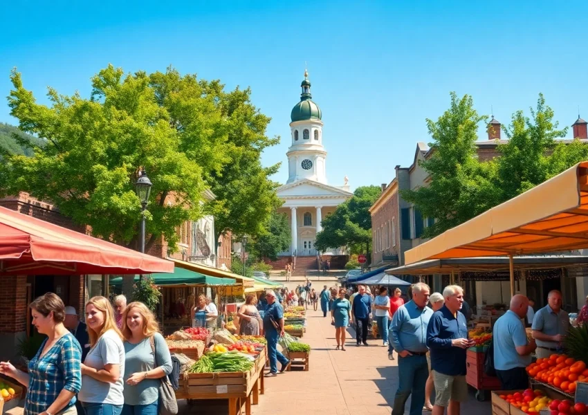Clarksburg's lively farmer's market showcasing community spirit and historic charm.