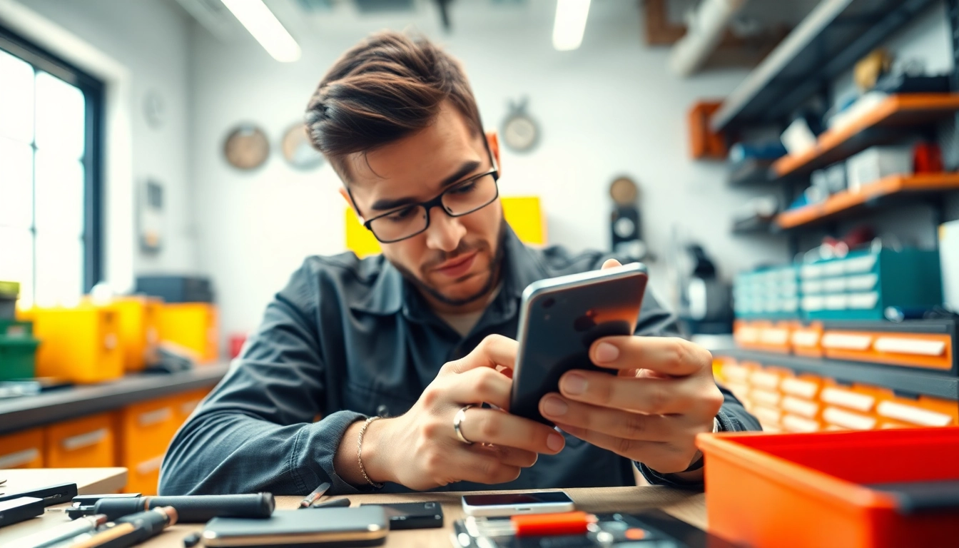 Riparazione iPhone torino, tecnico esperto mentre ripara un dispositivo in un laboratorio moderno.