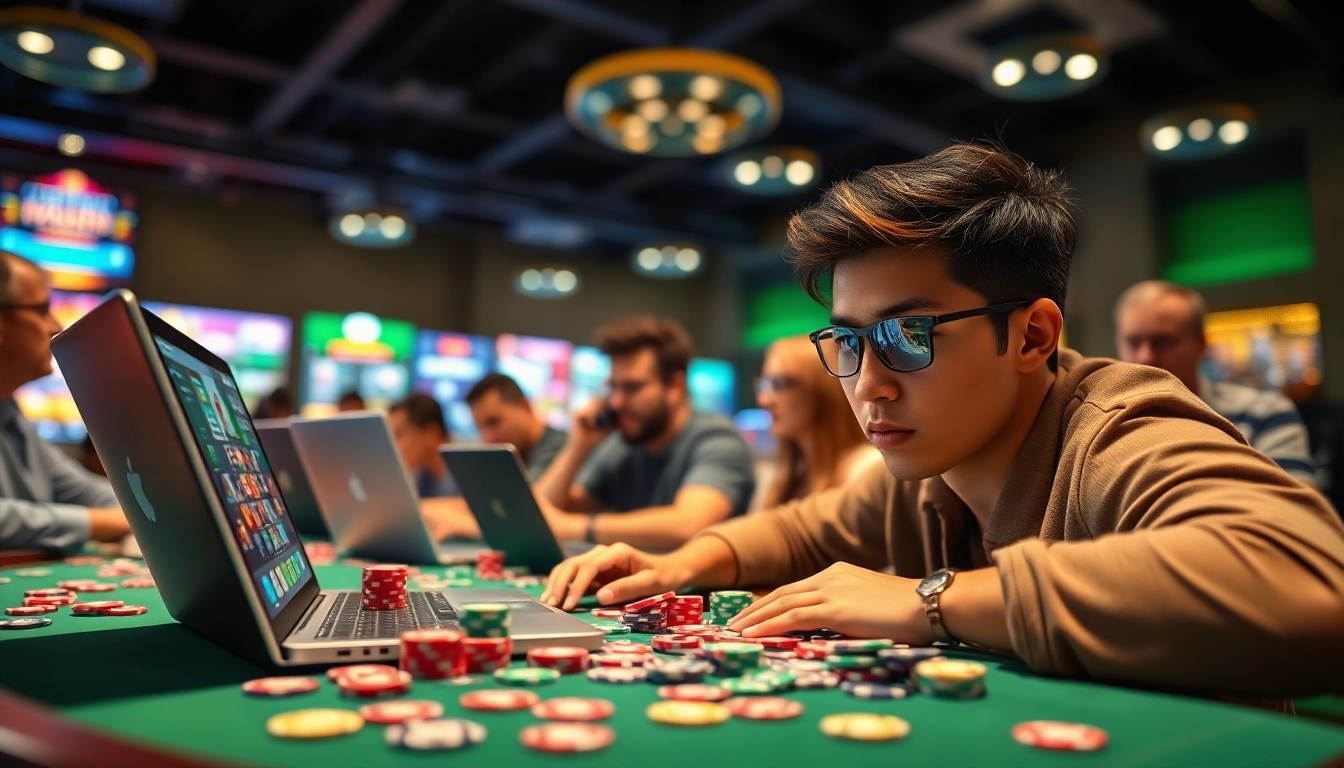 Engage with internet casinos through immersive poker games and vibrant digital experiences.