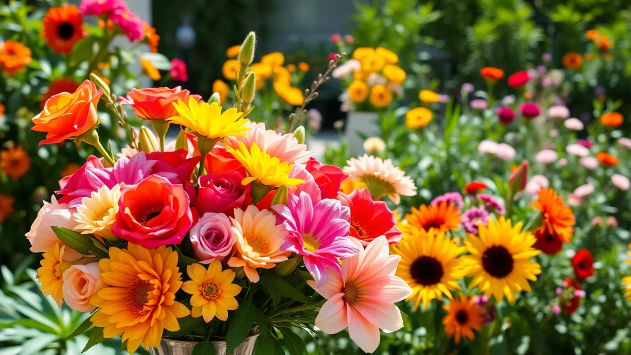 Arrange gorgeous Orange County flowers in a sunny garden, showcasing vibrant blooms and elegant designs.