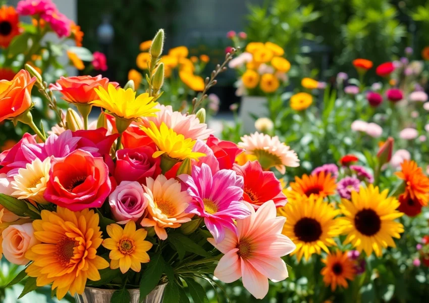 Arrange gorgeous Orange County flowers in a sunny garden, showcasing vibrant blooms and elegant designs.