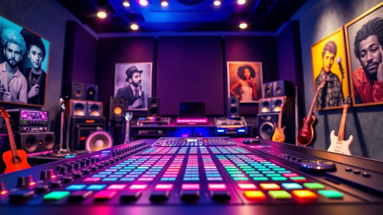 Innovation in music production showcased by a vibrant studio setup with modern technology.