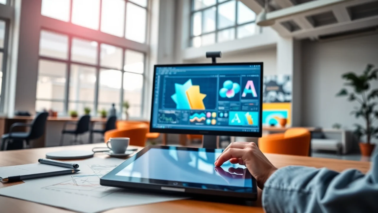 Utilizing AI design solutions to enhance creativity in a modern workspace.