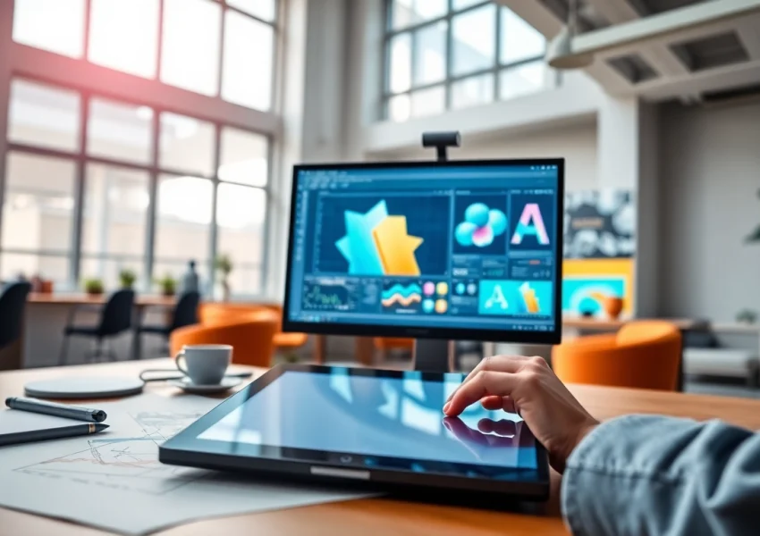 Utilizing AI design solutions to enhance creativity in a modern workspace.