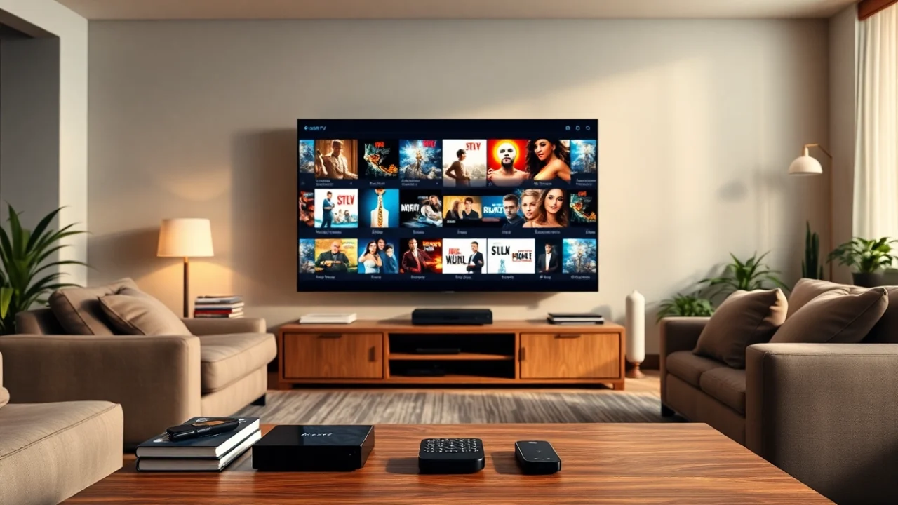 Experience the exciting 24h IPTV test in a cozy home entertainment setup with vibrant channel displays.