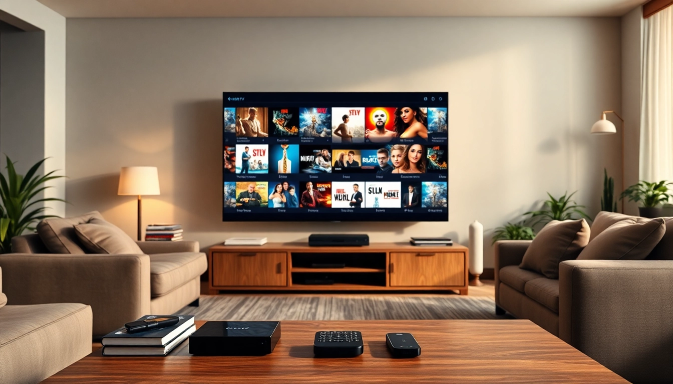 Experience the exciting 24h IPTV test in a cozy home entertainment setup with vibrant channel displays.